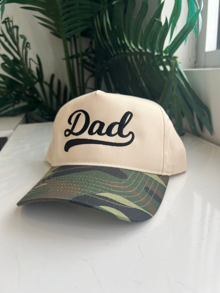 Cream and camouflage cap with black Dad embroidery